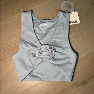 SAME denim rose tank top with Rosette